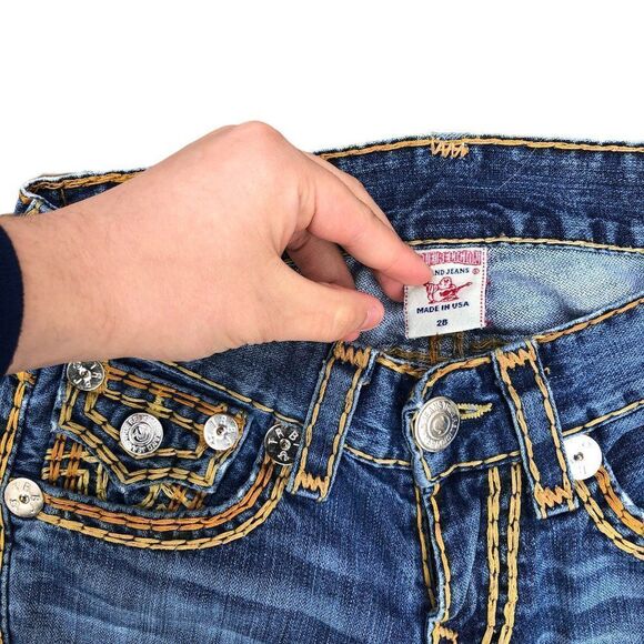 TRUE Religion Jeans Size 28 RICKY SUPER QT Blue Orange Stitch RARE - Picture 5 of 9